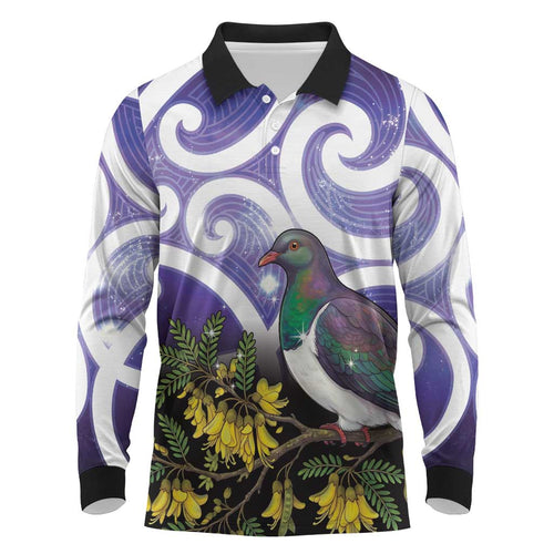Kekeru New Zealand Matariki Long Sleeve Polo Shirt Kukupa Kowhai Maori New Year Purple Version