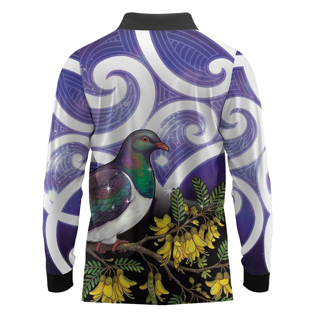 Kekeru New Zealand Matariki Long Sleeve Polo Shirt Kukupa Kowhai Maori New Year Purple Version