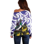 Kekeru New Zealand Matariki Off Shoulder Sweater Kukupa Kowhai Maori New Year Purple Version