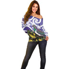 Kekeru New Zealand Matariki Off Shoulder Sweater Kukupa Kowhai Maori New Year Purple Version