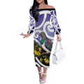 Kekeru New Zealand Matariki Off The Shoulder Long Sleeve Dress Kukupa Kowhai Maori New Year Purple Version