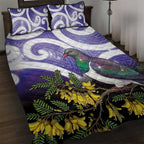 Kekeru New Zealand Matariki Quilt Bed Set Kukupa Kowhai Maori New Year Purple Version