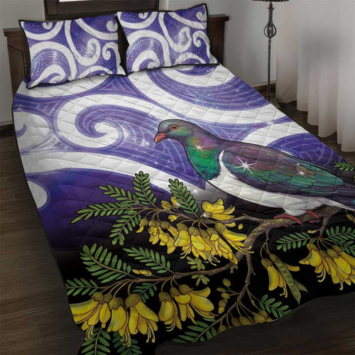 Kekeru New Zealand Matariki Quilt Bed Set Kukupa Kowhai Maori New Year Purple Version
