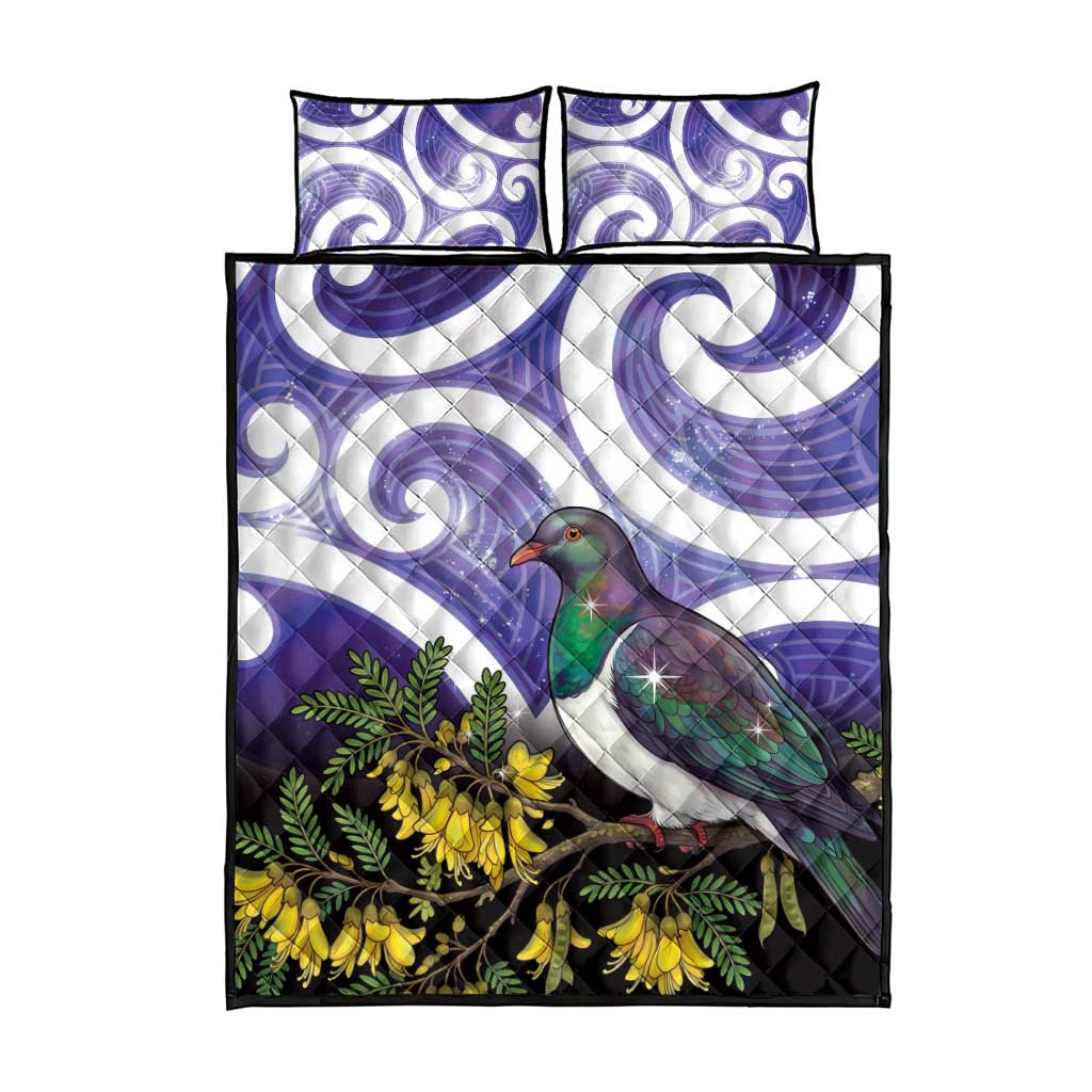 Kekeru New Zealand Matariki Quilt Bed Set Kukupa Kowhai Maori New Year Purple Version
