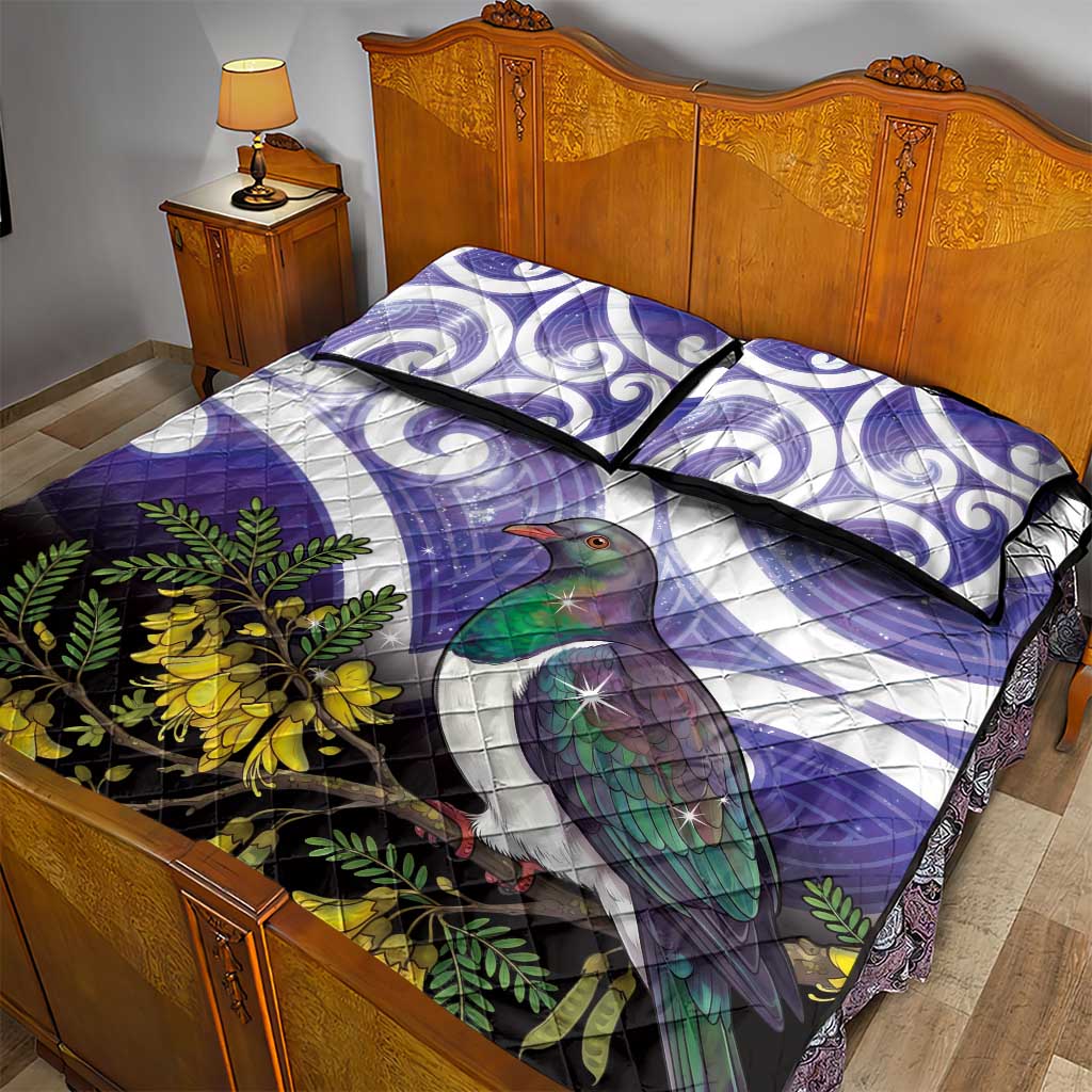 Kekeru New Zealand Matariki Quilt Bed Set Kukupa Kowhai Maori New Year Purple Version