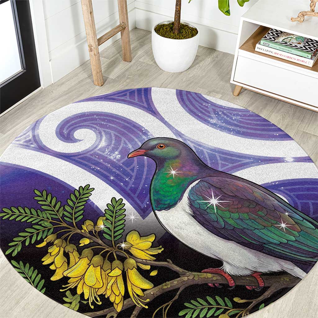 Kekeru New Zealand Matariki Round Carpet Kukupa Kowhai Maori New Year Purple Version