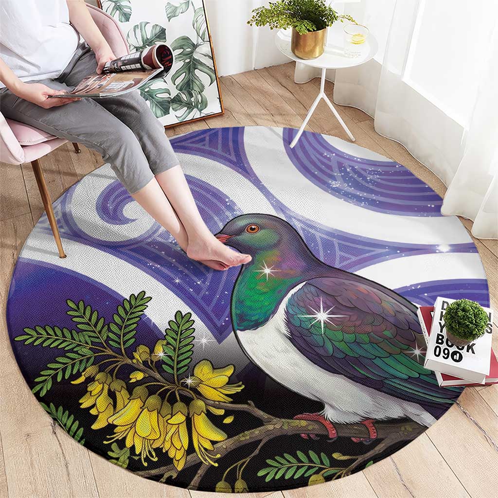 Kekeru New Zealand Matariki Round Carpet Kukupa Kowhai Maori New Year Purple Version