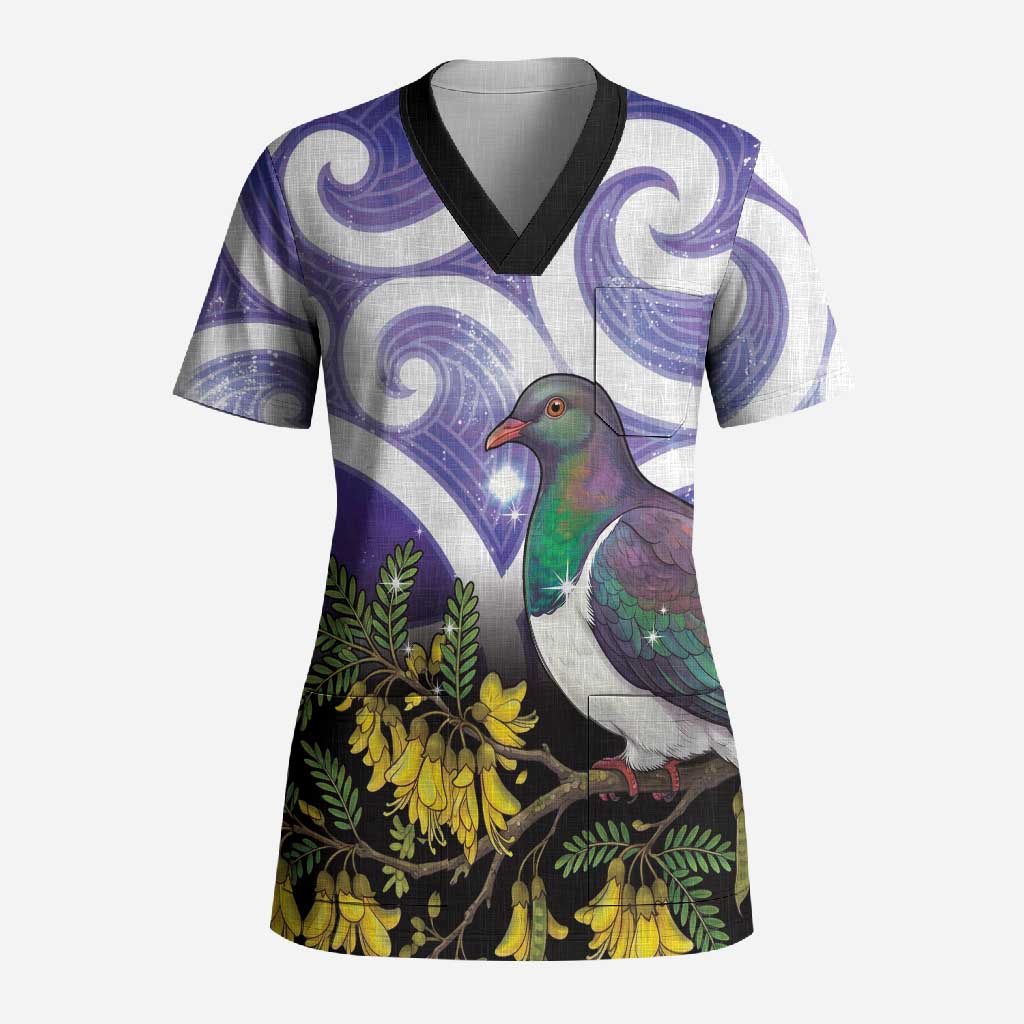 Kekeru New Zealand Matariki Scrub Top Kukupa Kowhai Maori New Year Purple Version