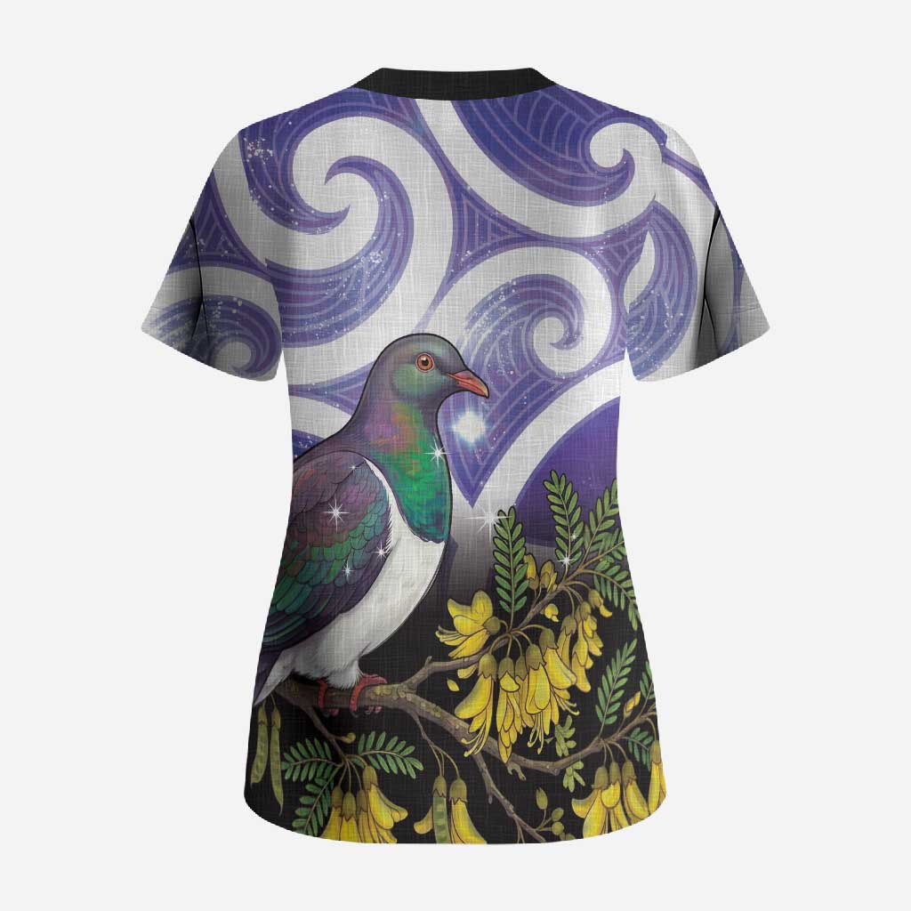 Kekeru New Zealand Matariki Scrub Top Kukupa Kowhai Maori New Year Purple Version