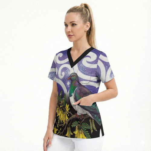 Kekeru New Zealand Matariki Scrub Top Kukupa Kowhai Maori New Year Purple Version