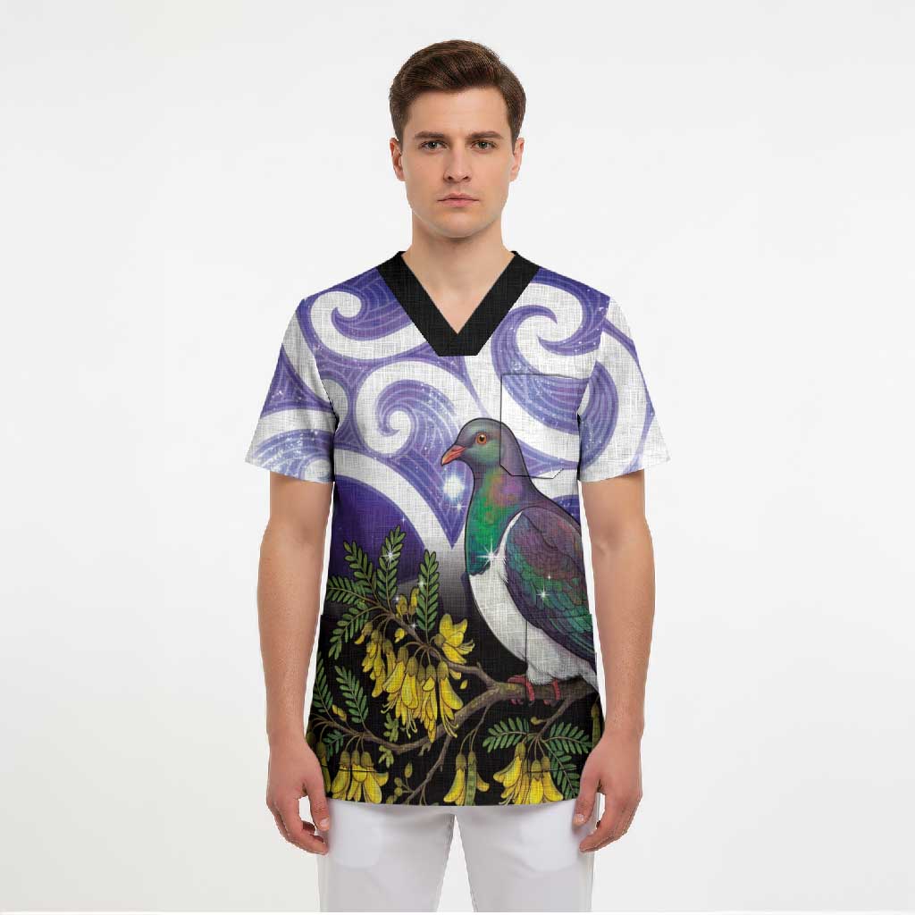 Kekeru New Zealand Matariki Scrub Top Kukupa Kowhai Maori New Year Purple Version