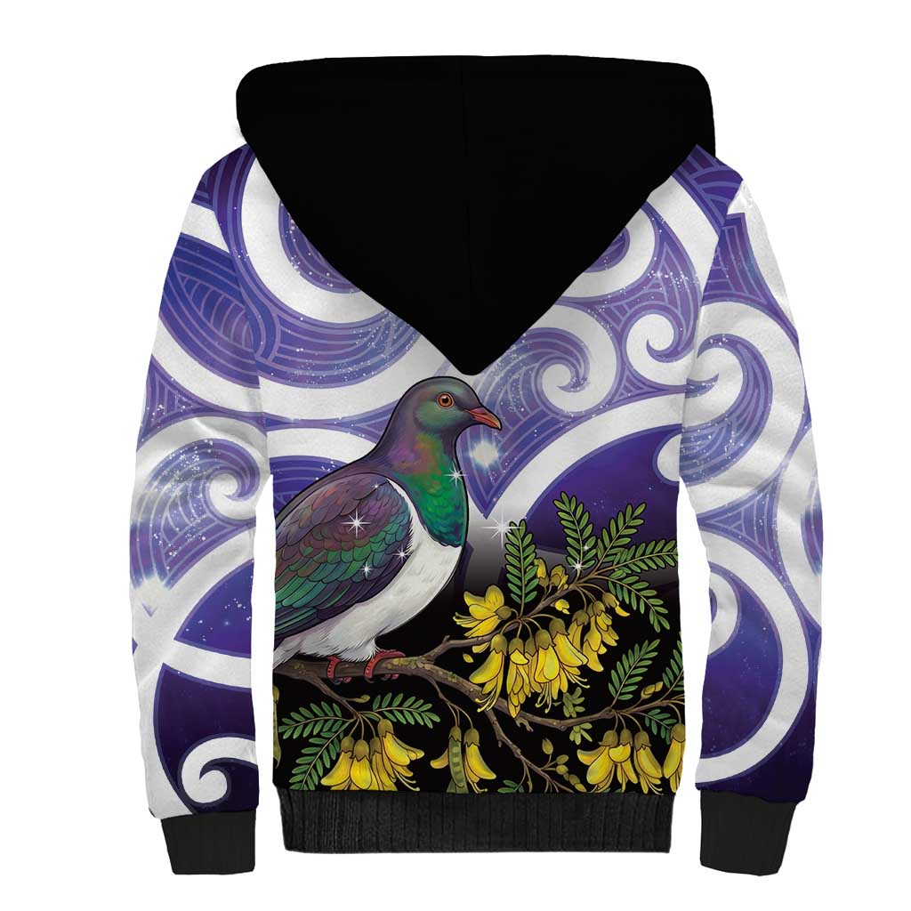Kekeru New Zealand Matariki Sherpa Hoodie Kukupa Kowhai Maori New Year Purple Version