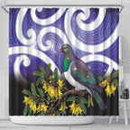 Kekeru New Zealand Matariki Shower Curtain Kukupa Kowhai Maori New Year Purple Version