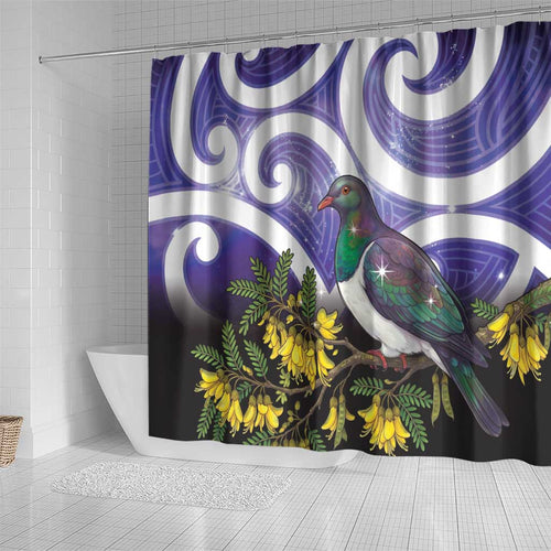 Kekeru New Zealand Matariki Shower Curtain Kukupa Kowhai Maori New Year Purple Version