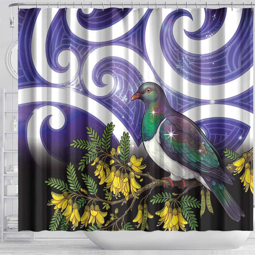 Kekeru New Zealand Matariki Shower Curtain Kukupa Kowhai Maori New Year Purple Version