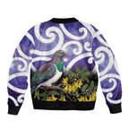 Kekeru New Zealand Matariki Sleeve Zip Bomber Jacket Kukupa Kowhai Maori New Year Purple Version
