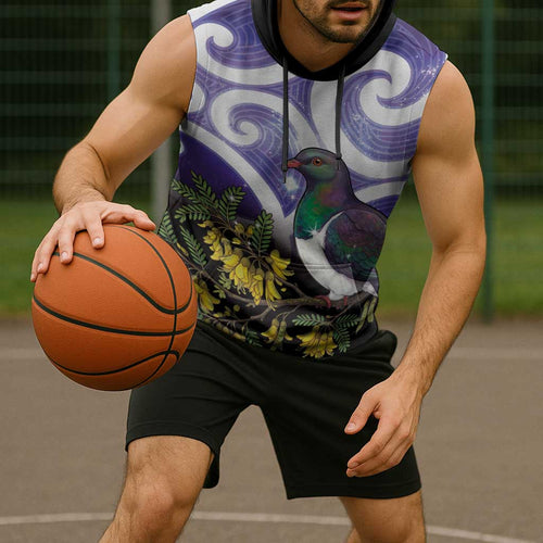 Kekeru New Zealand Matariki Sleeveless Hoodie Kukupa Kowhai Maori New Year Purple Version