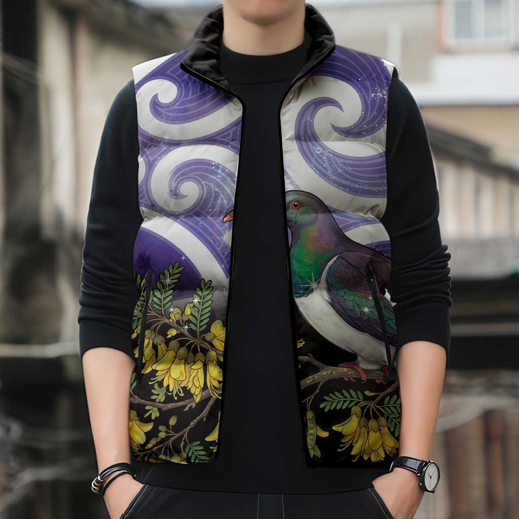 Kekeru New Zealand Matariki Sleeveless Puffer Jacket Kukupa Kowhai Maori New Year Purple Version
