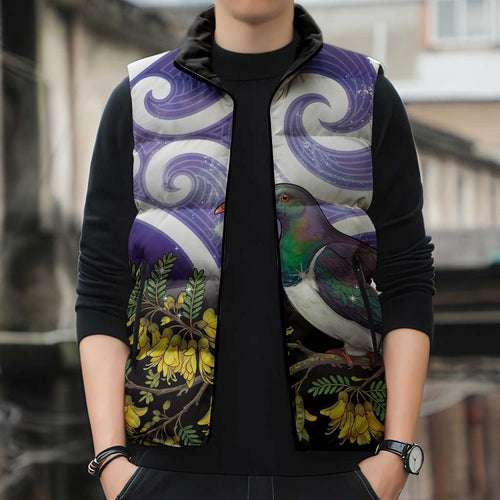 Kekeru New Zealand Matariki Sleeveless Puffer Jacket Kukupa Kowhai Maori New Year Purple Version