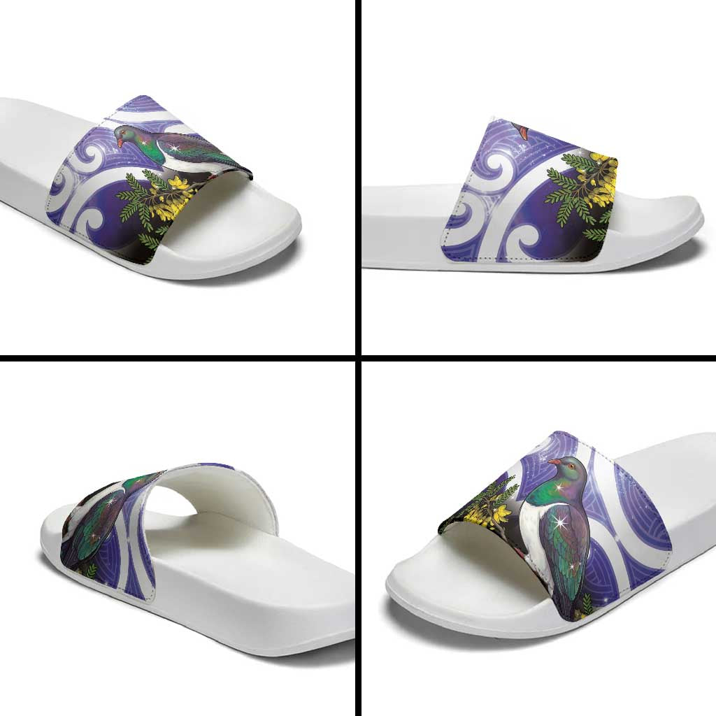 Kekeru New Zealand Matariki Slide Sandals Kukupa Kowhai Maori New Year Purple Version
