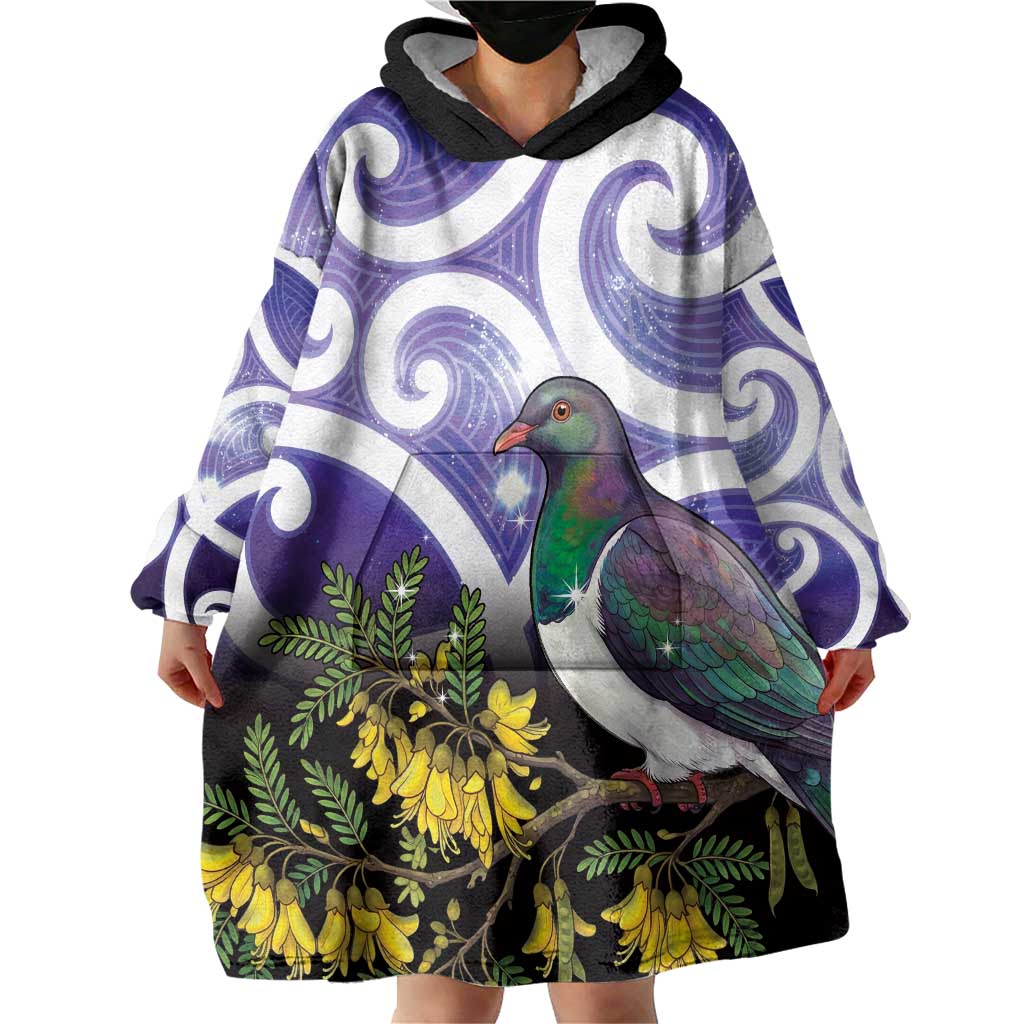 Kekeru New Zealand Matariki Wearable Blanket Hoodie Kukupa Kowhai Maori New Year Purple Version