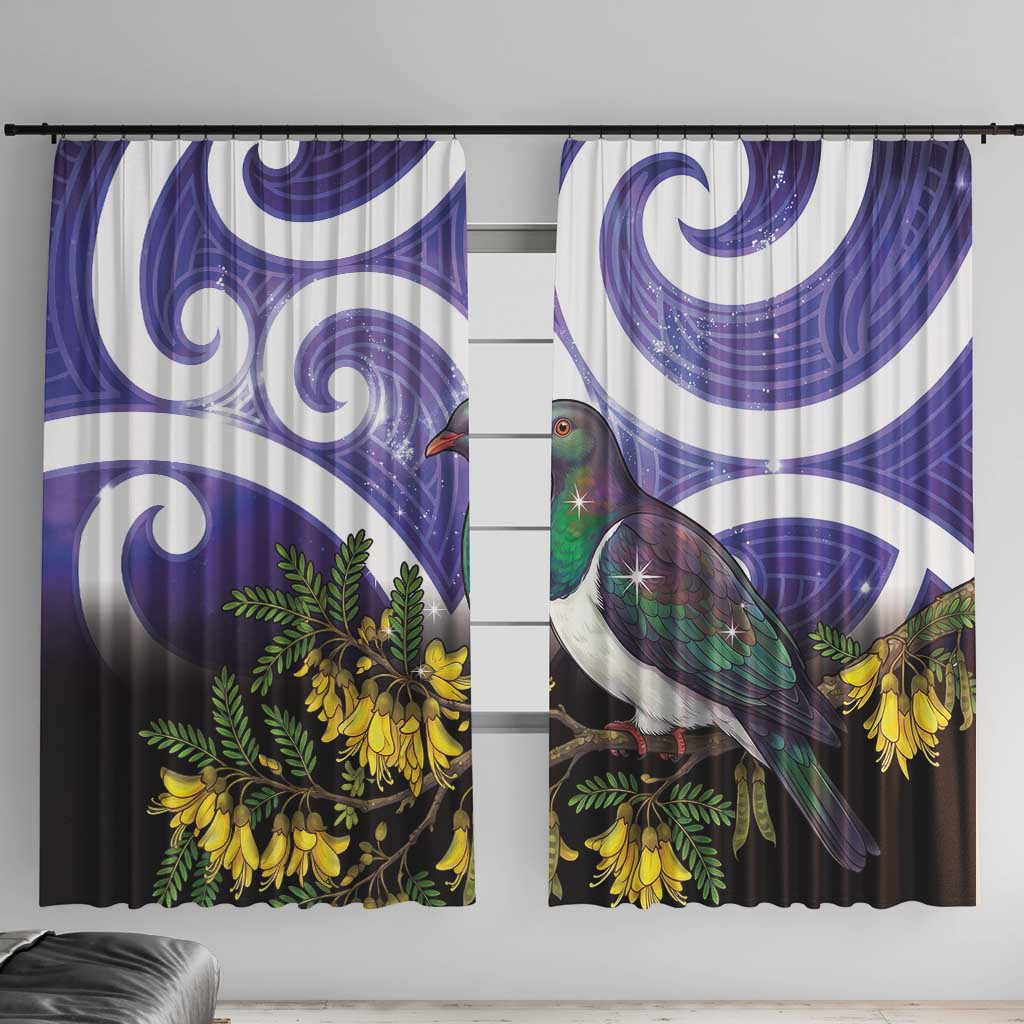 Kekeru New Zealand Matariki Window Curtain Kukupa Kowhai Maori New Year Purple Version