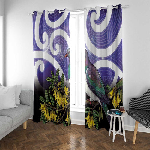 Kekeru New Zealand Matariki Window Curtain Kukupa Kowhai Maori New Year Purple Version