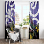 Kekeru New Zealand Matariki Window Curtain Kukupa Kowhai Maori New Year Purple Version
