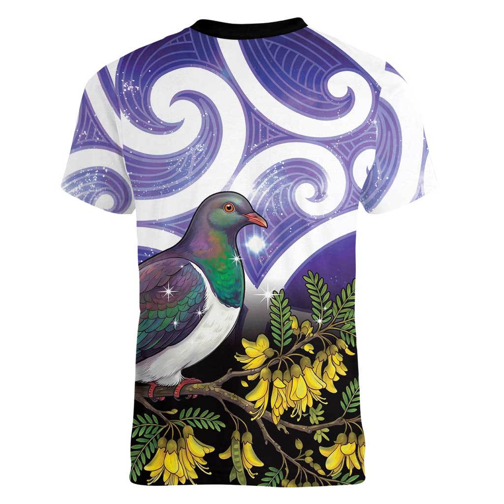 Kekeru New Zealand Matariki Women V-Neck T-Shirt Kukupa Kowhai Maori New Year Purple Version