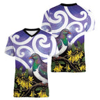 Kekeru New Zealand Matariki Women V-Neck T-Shirt Kukupa Kowhai Maori New Year Purple Version
