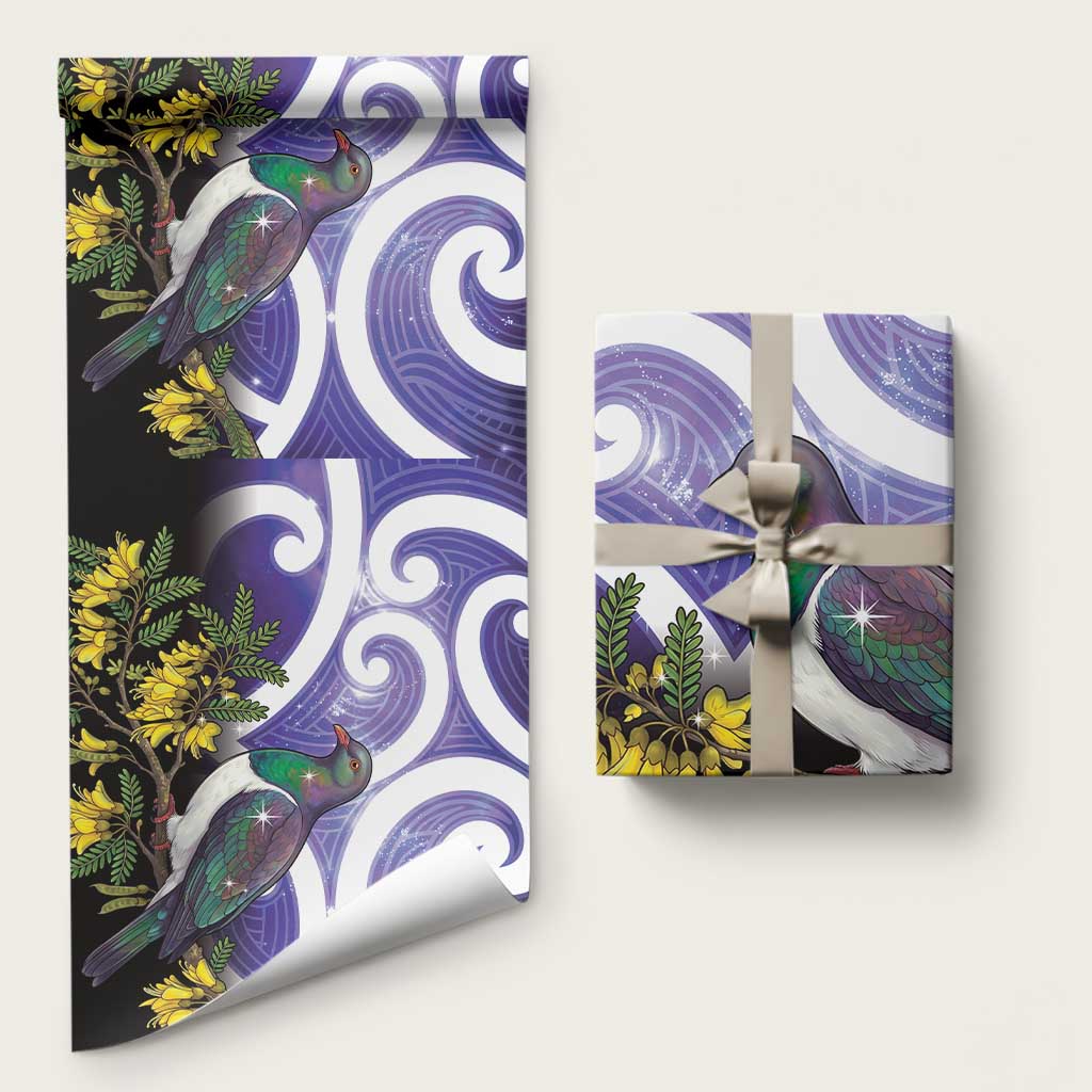 Kekeru New Zealand Matariki Wrapping Paper Kukupa Kowhai Maori New Year Purple Version