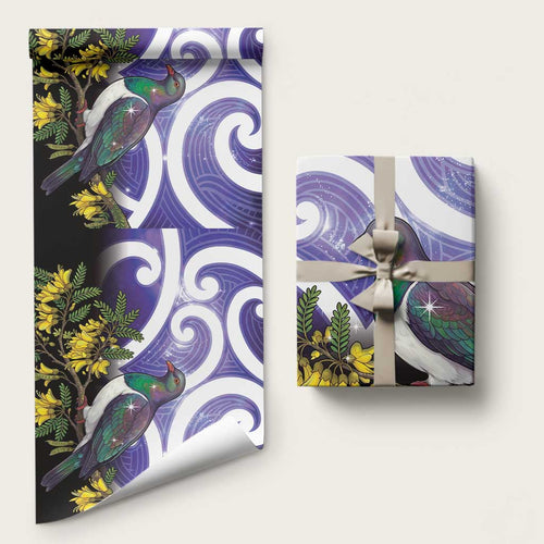 Kekeru New Zealand Matariki Wrapping Paper Kukupa Kowhai Maori New Year Purple Version
