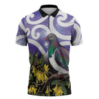 Kekeru New Zealand Matariki Zipper Polo Shirt Kukupa Kowhai Maori New Year Purple Version