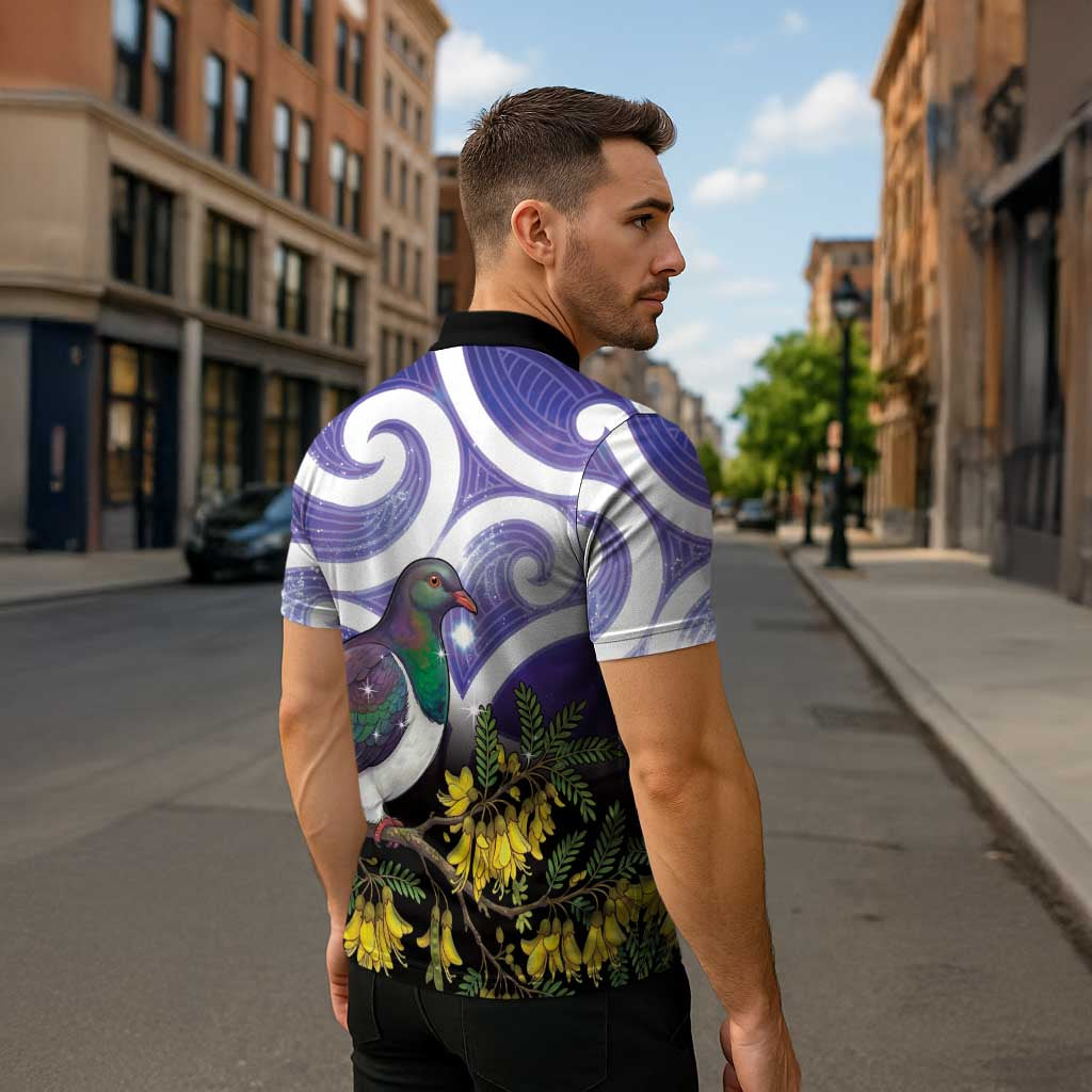 Kekeru New Zealand Matariki Zipper Polo Shirt Kukupa Kowhai Maori New Year Purple Version