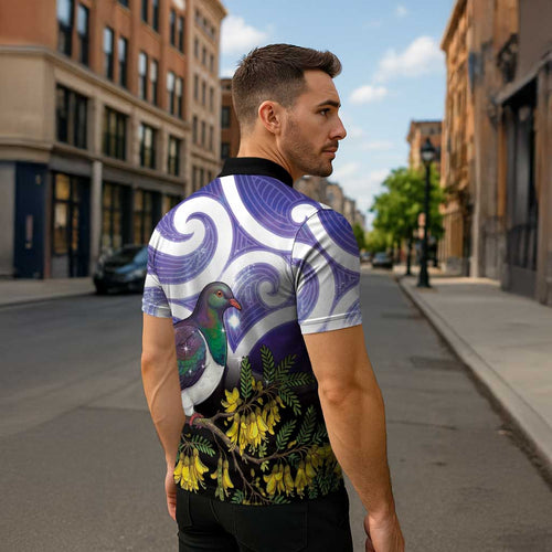 Kekeru New Zealand Matariki Zipper Polo Shirt Kukupa Kowhai Maori New Year Purple Version