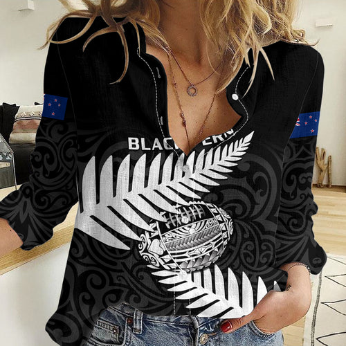 Aotearoa Rugby Women Casual Shirt Go Black Fern Pacific NZ Maori 2023 LT14