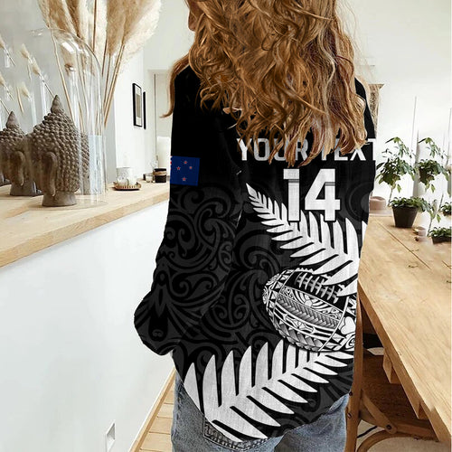 Personalised Aotearoa Rugby Women Casual Shirt Go Black Fern Pacific NZ Maori 2023 LT14