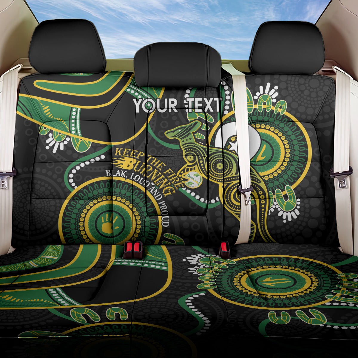 Custom Matildas NAIDOC Week Back Car Seat Cover Australia Kangaroo Keep The Fire Burning - Black