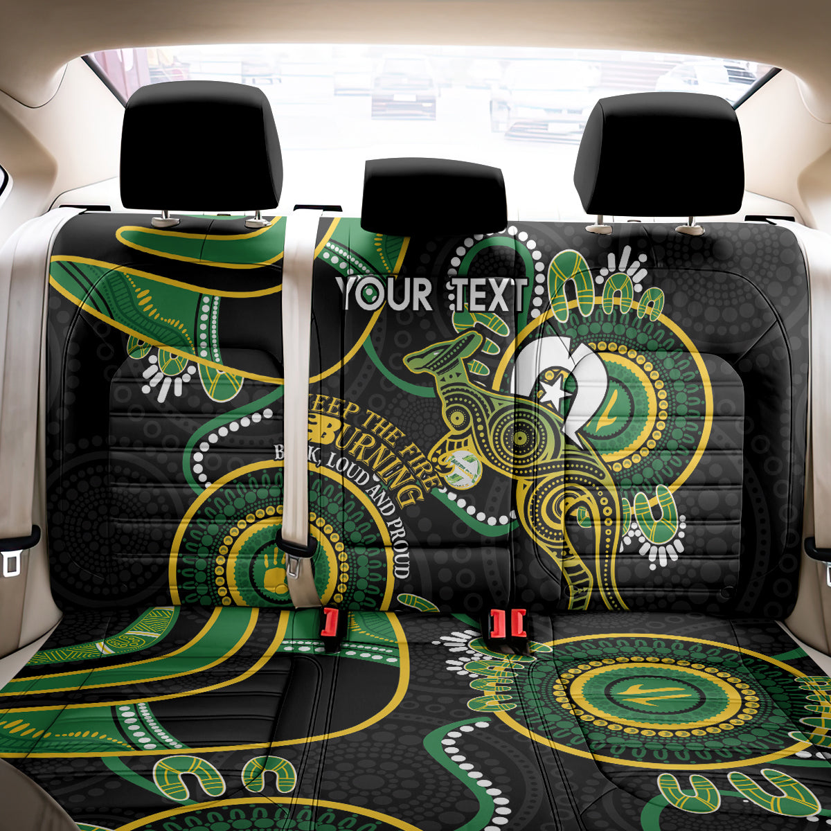 Custom Matildas NAIDOC Week Back Car Seat Cover Australia Kangaroo Keep The Fire Burning - Black