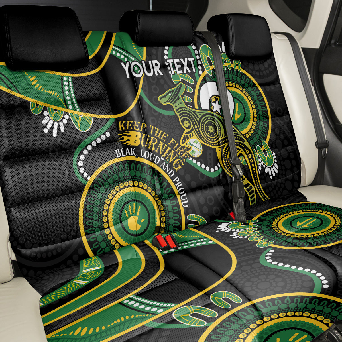 Custom Matildas NAIDOC Week Back Car Seat Cover Australia Kangaroo Keep The Fire Burning - Black