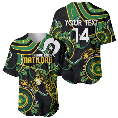 Custom Matildas NAIDOC Week Baseball Jersey Australia Kangaroo Keep The Fire Burning - Black