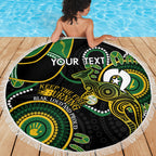 Custom Matildas NAIDOC Week Beach Blanket Australia Kangaroo Keep The Fire Burning - Black