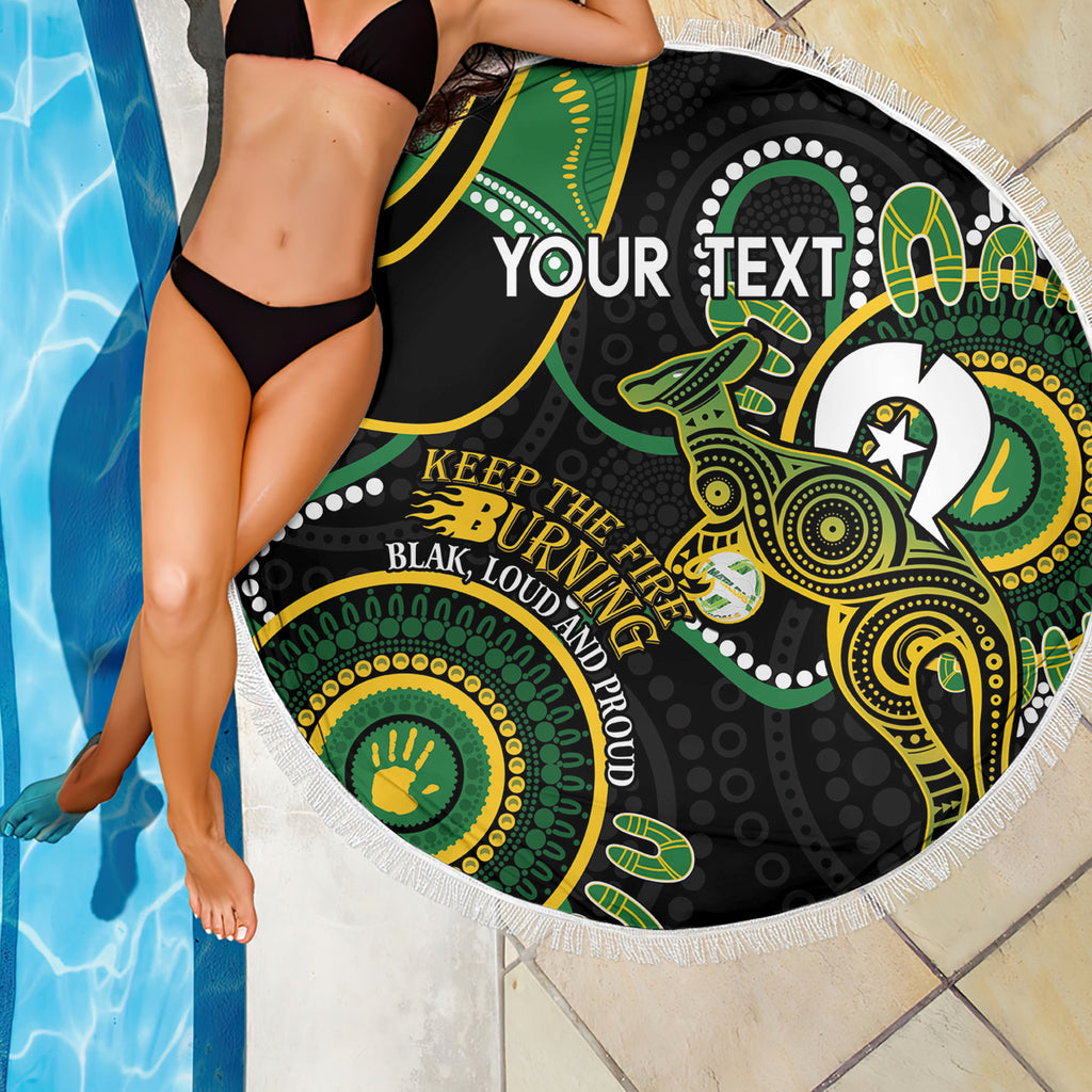 Custom Matildas NAIDOC Week Beach Blanket Australia Kangaroo Keep The Fire Burning - Black