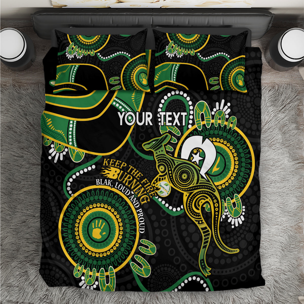 Custom Matildas NAIDOC Week Bedding Set Australia Kangaroo Keep The Fire Burning - Black