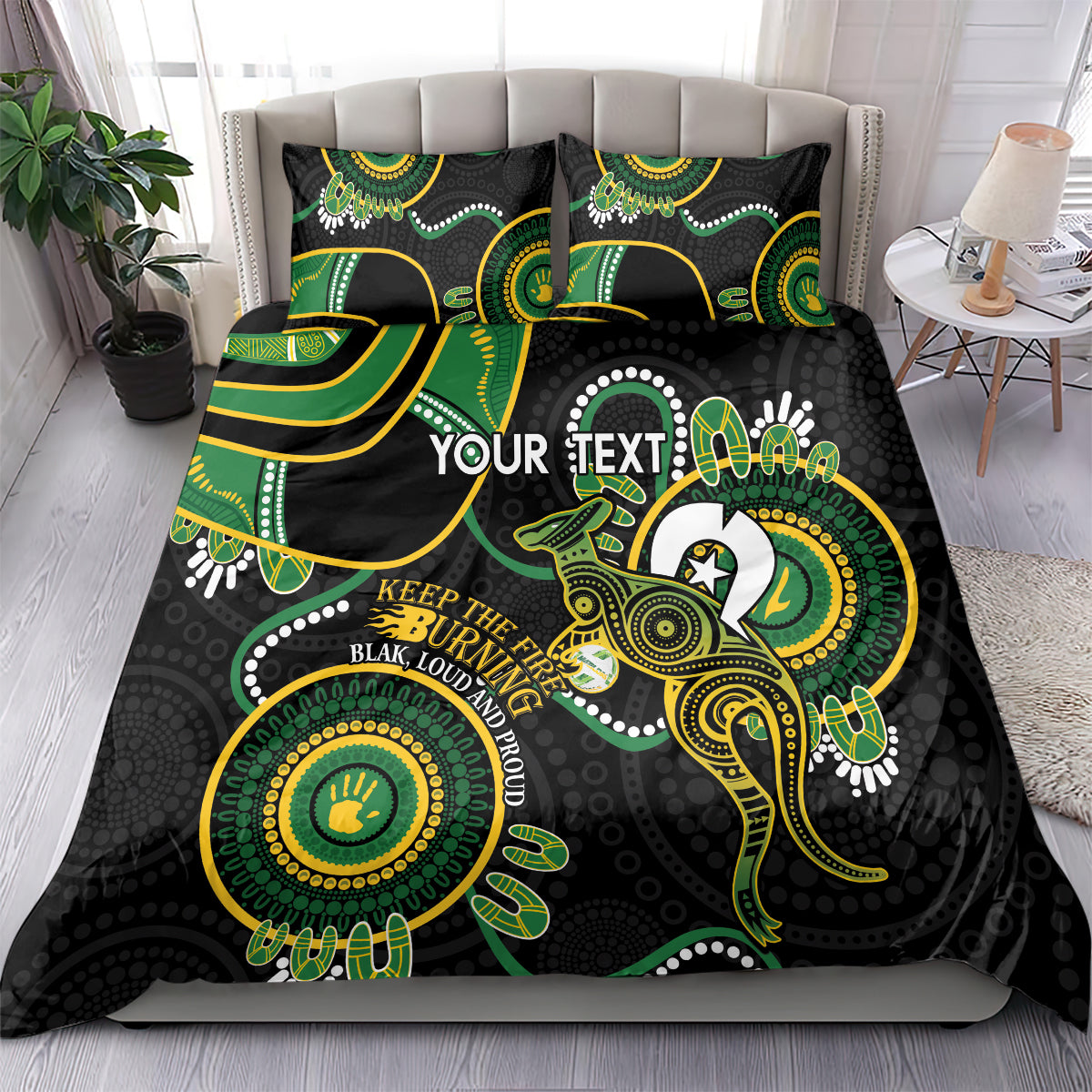 Custom Matildas NAIDOC Week Bedding Set Australia Kangaroo Keep The Fire Burning - Black