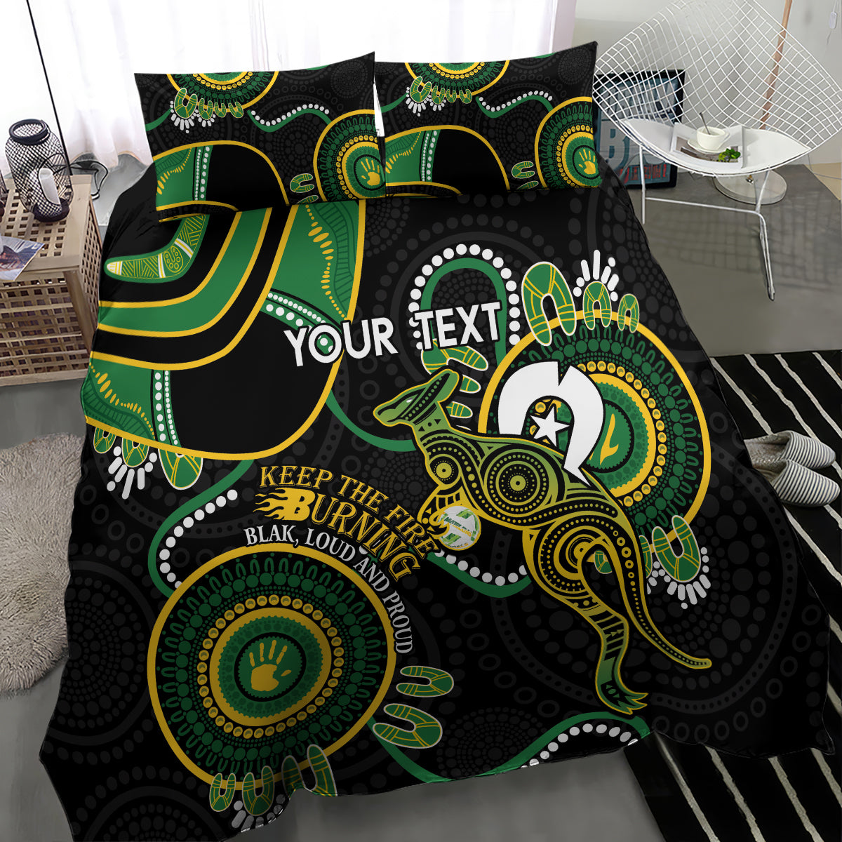 Custom Matildas NAIDOC Week Bedding Set Australia Kangaroo Keep The Fire Burning - Black