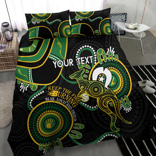 Custom Matildas NAIDOC Week Bedding Set Australia Kangaroo Keep The Fire Burning - Black