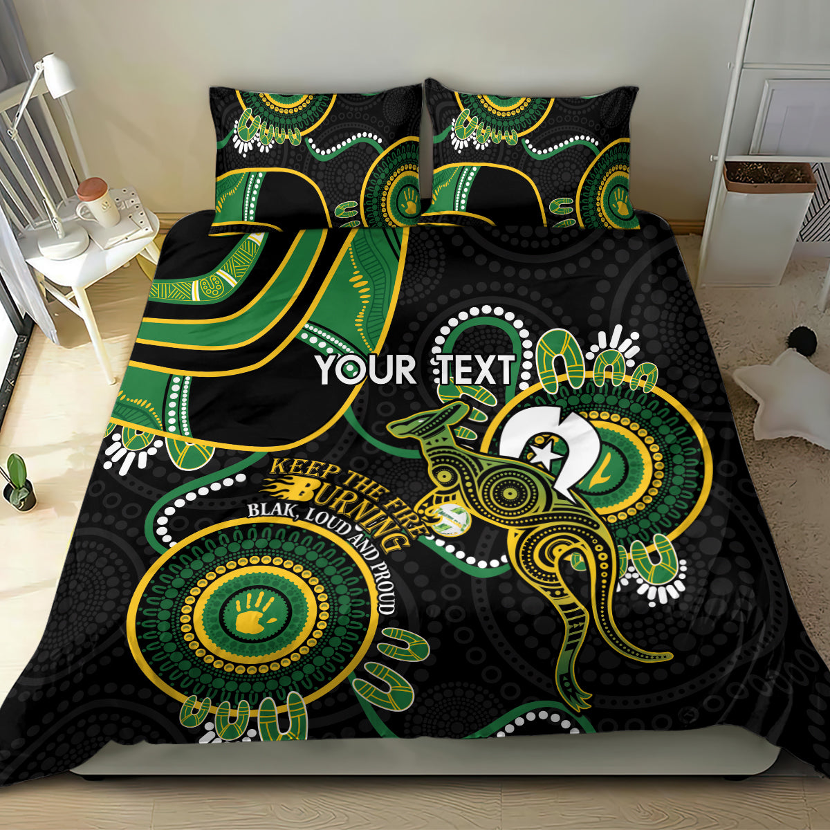 Custom Matildas NAIDOC Week Bedding Set Australia Kangaroo Keep The Fire Burning - Black