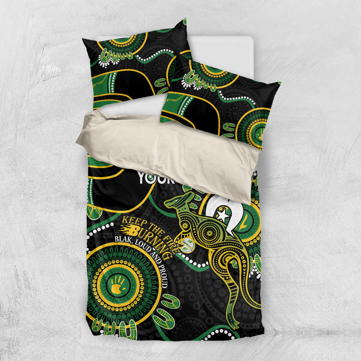 Custom Matildas NAIDOC Week Bedding Set Australia Kangaroo Keep The Fire Burning - Black