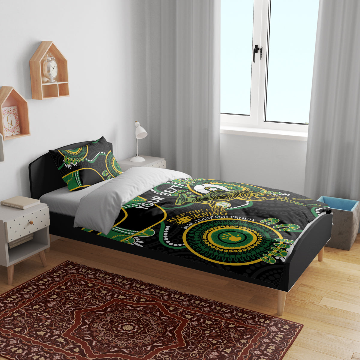Custom Matildas NAIDOC Week Bedding Set Australia Kangaroo Keep The Fire Burning - Black